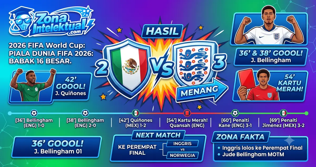 Hasil Dramatis Meksiko vs Inggris di Piala Dunia 2026: The Three Lions Melaju ke Perempat Final