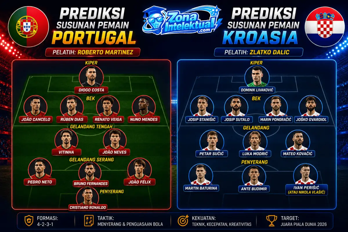 Prediksi Susunan Pemain Portugal vs Kroasia Piala Dunia 2026